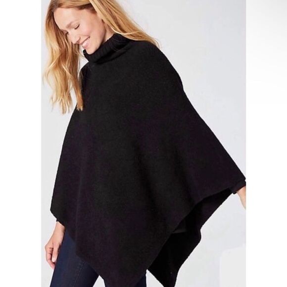 J. Jill Black Boucle Knit Oversized Turtleneck Poncho Pullover Sweater One Size - Picture 1 of 16
